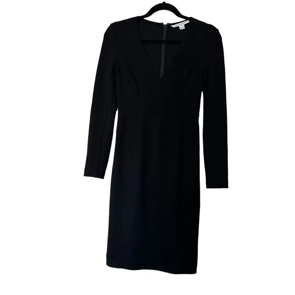 Diane von Furstenberg Womens Dilena Sheath Dress 0 Black Viscose Long Sleeve Zip - Picture 1 of 5